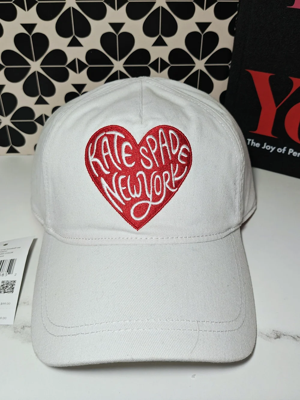 kate spade White Baseball Cap with Heart Detail